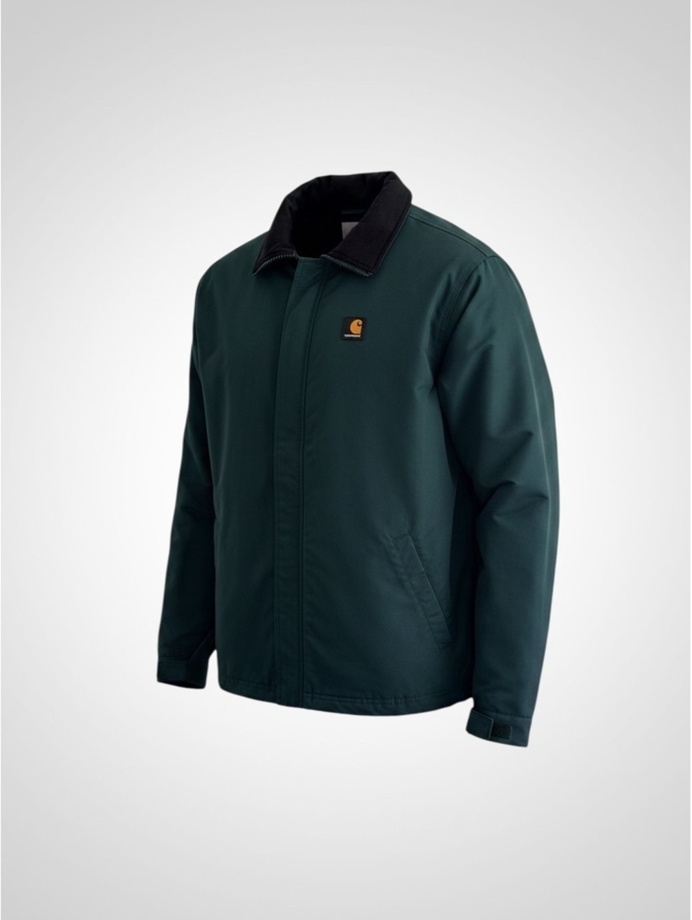 Vintage Carhartt Men's Dark Green Work Jacket with Black Collar, Size Large